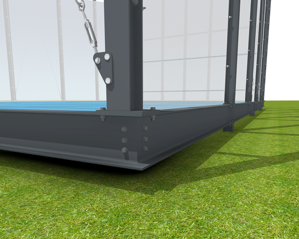 Elevated floor of the outdoor squash court with drainage